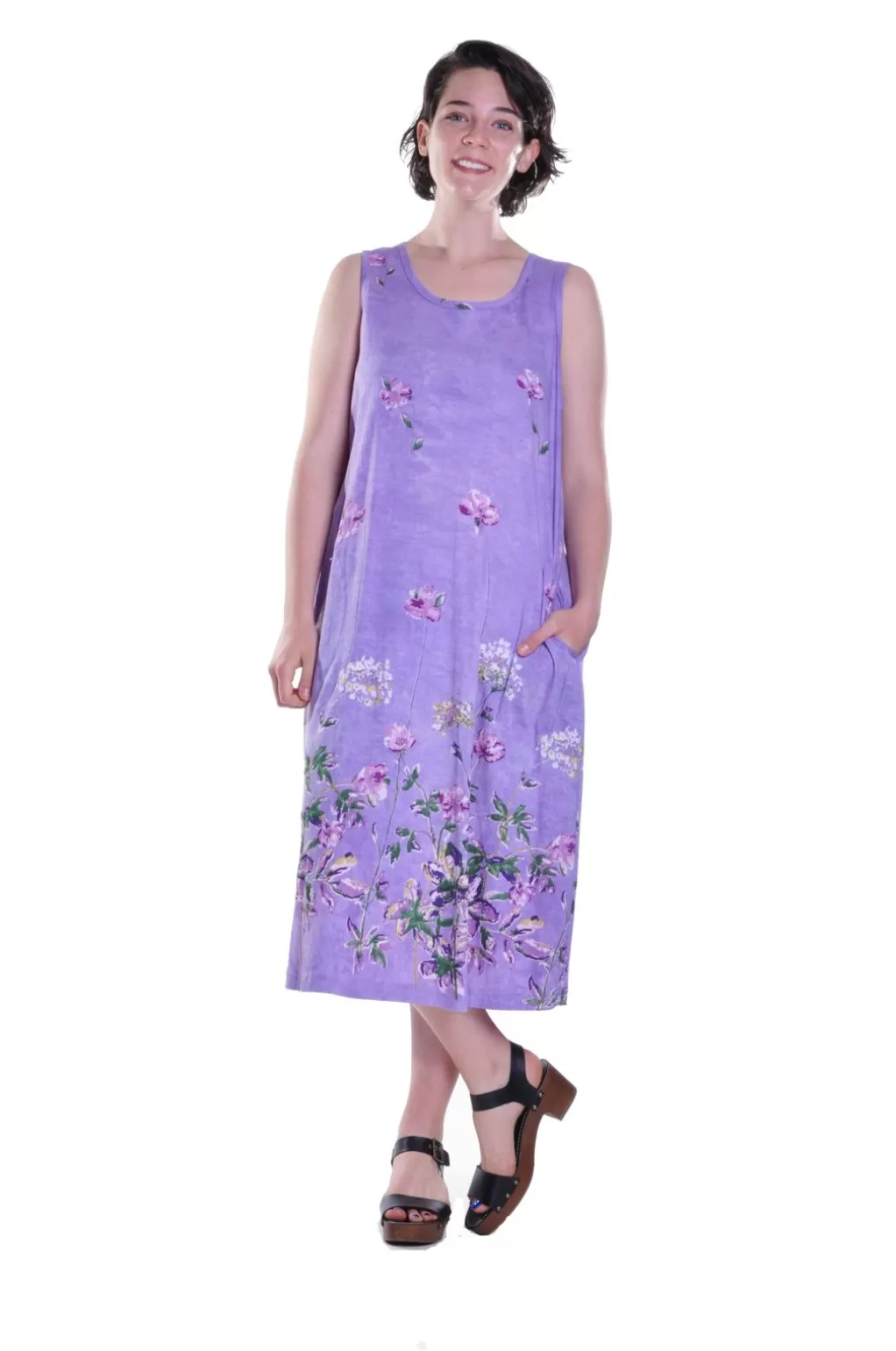 La Cera™ La Cera Sleeveless Printed A-Line Cotton Jersey Knit Dress