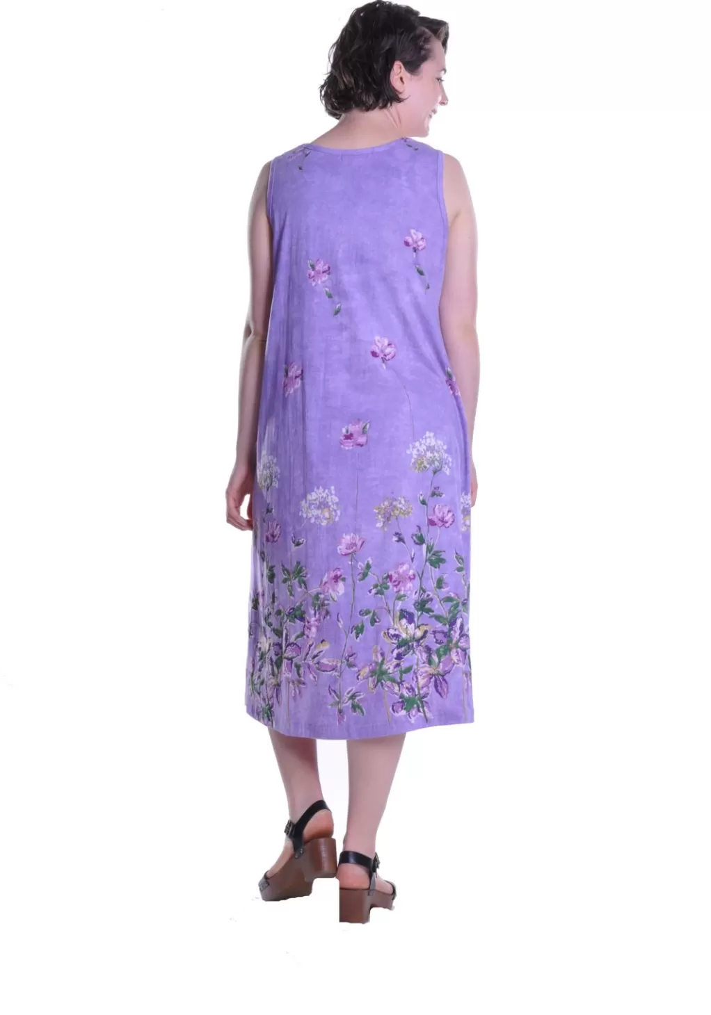 La Cera™ La Cera Sleeveless Printed A-Line Cotton Jersey Knit Dress
