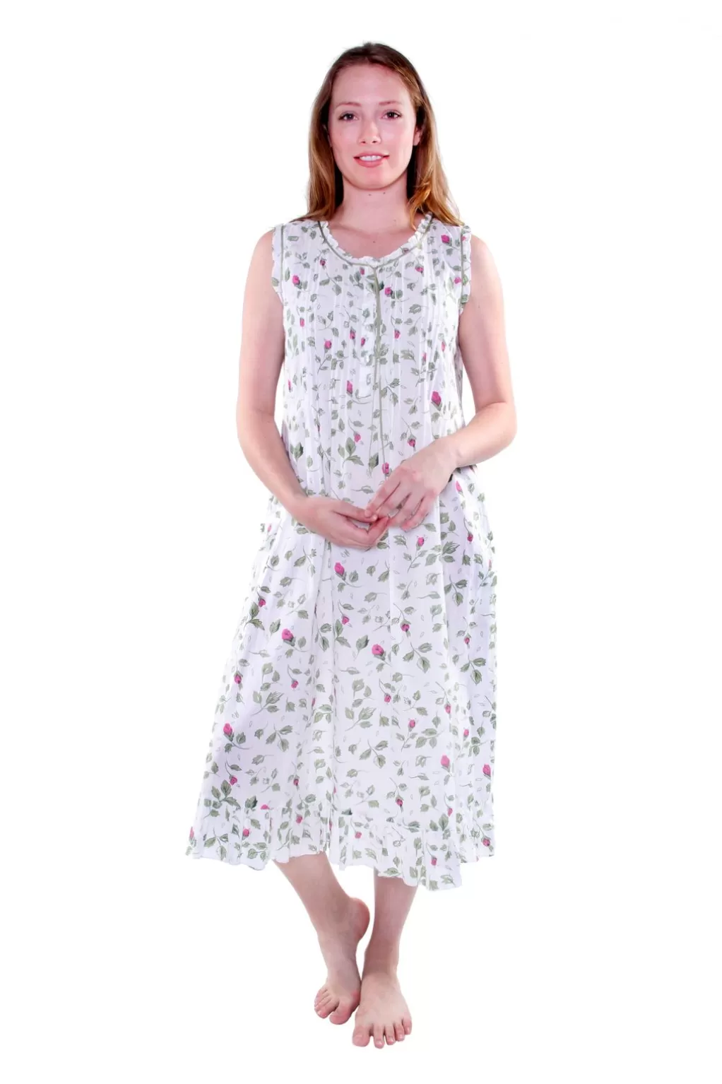La Cera™ La Cera Sleeveless Rose Vine 100% Cotton Gown