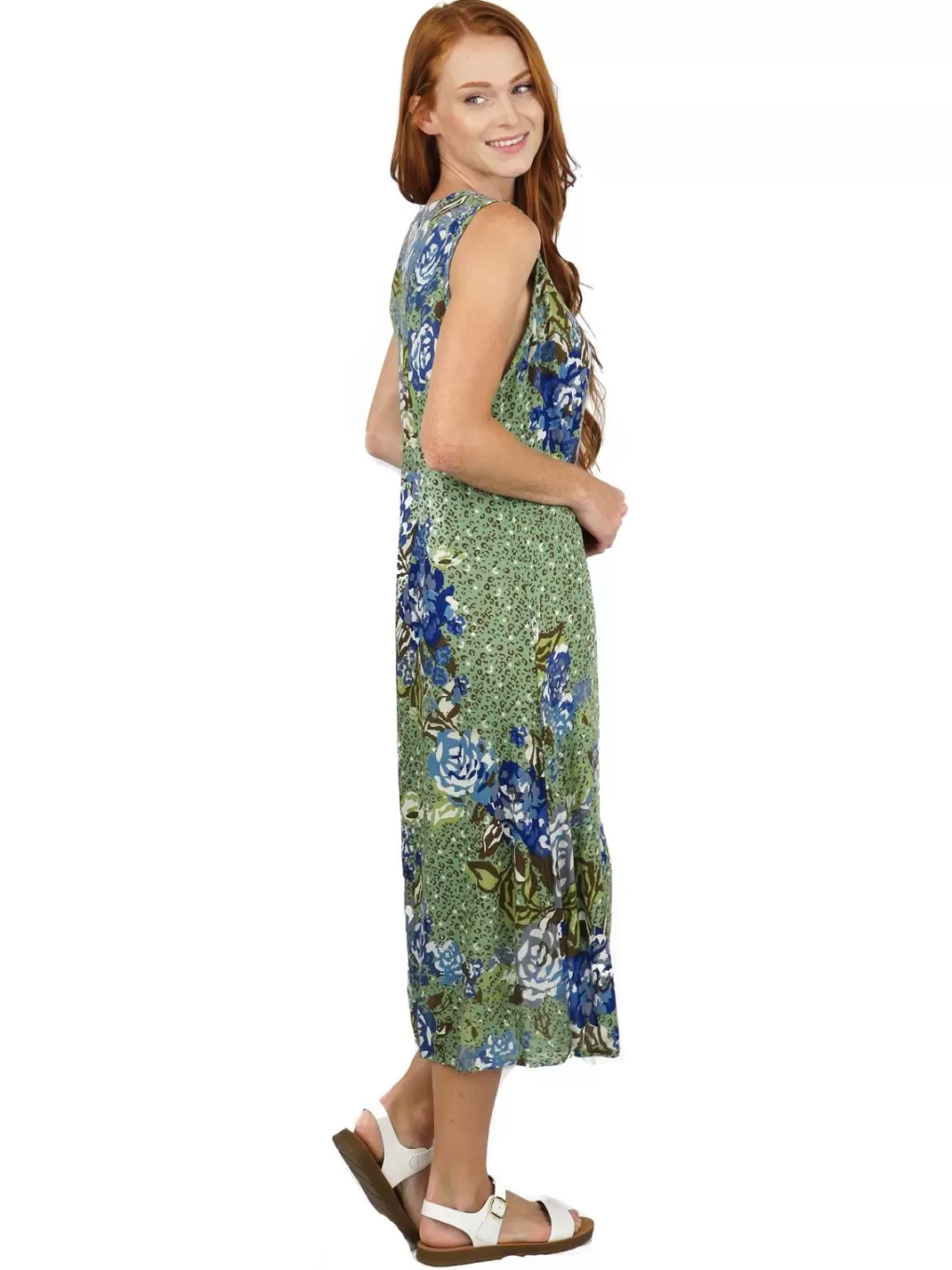 La Cera™ La Cera Sleeveless V-Neck Artistic Floral Dress