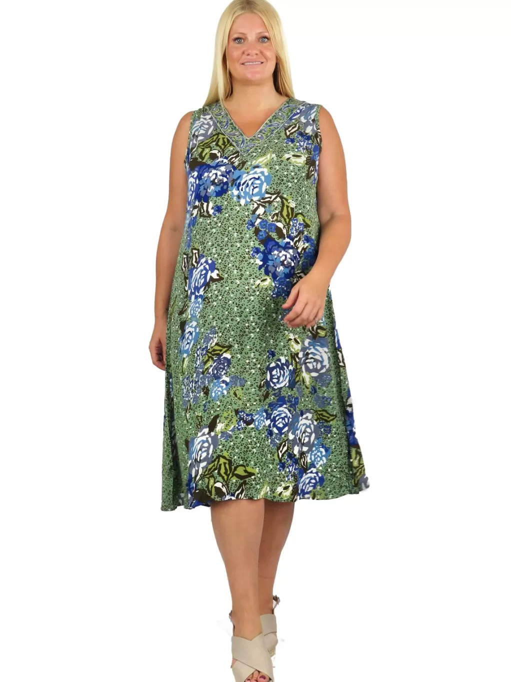 La Cera™ La Cera Sleeveless V-Neck Artistic Floral Dress - Plus Size