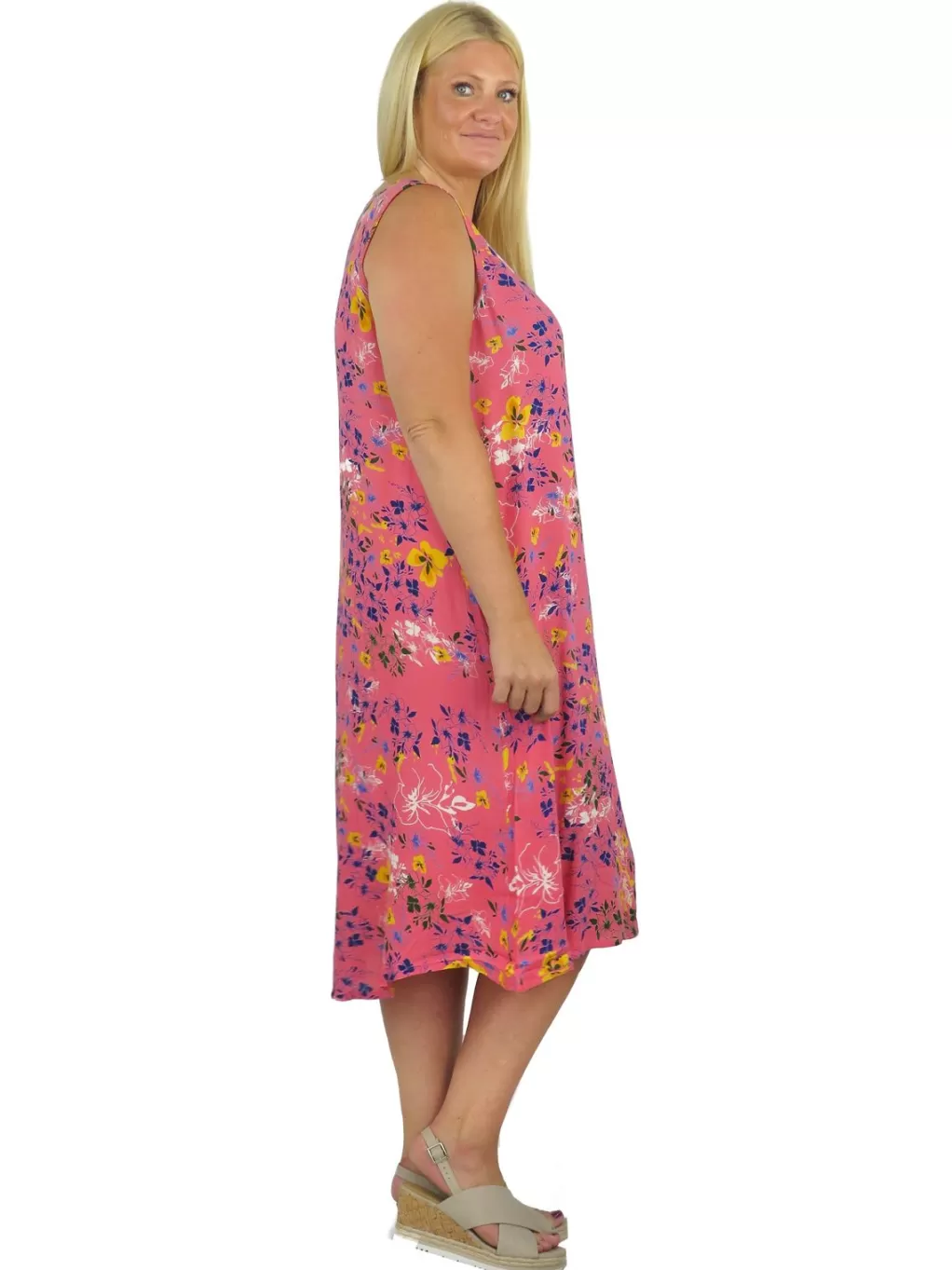 La Cera™ La Cera Sleeveless V-Neck Vibrant Floral Dress - Plus Size