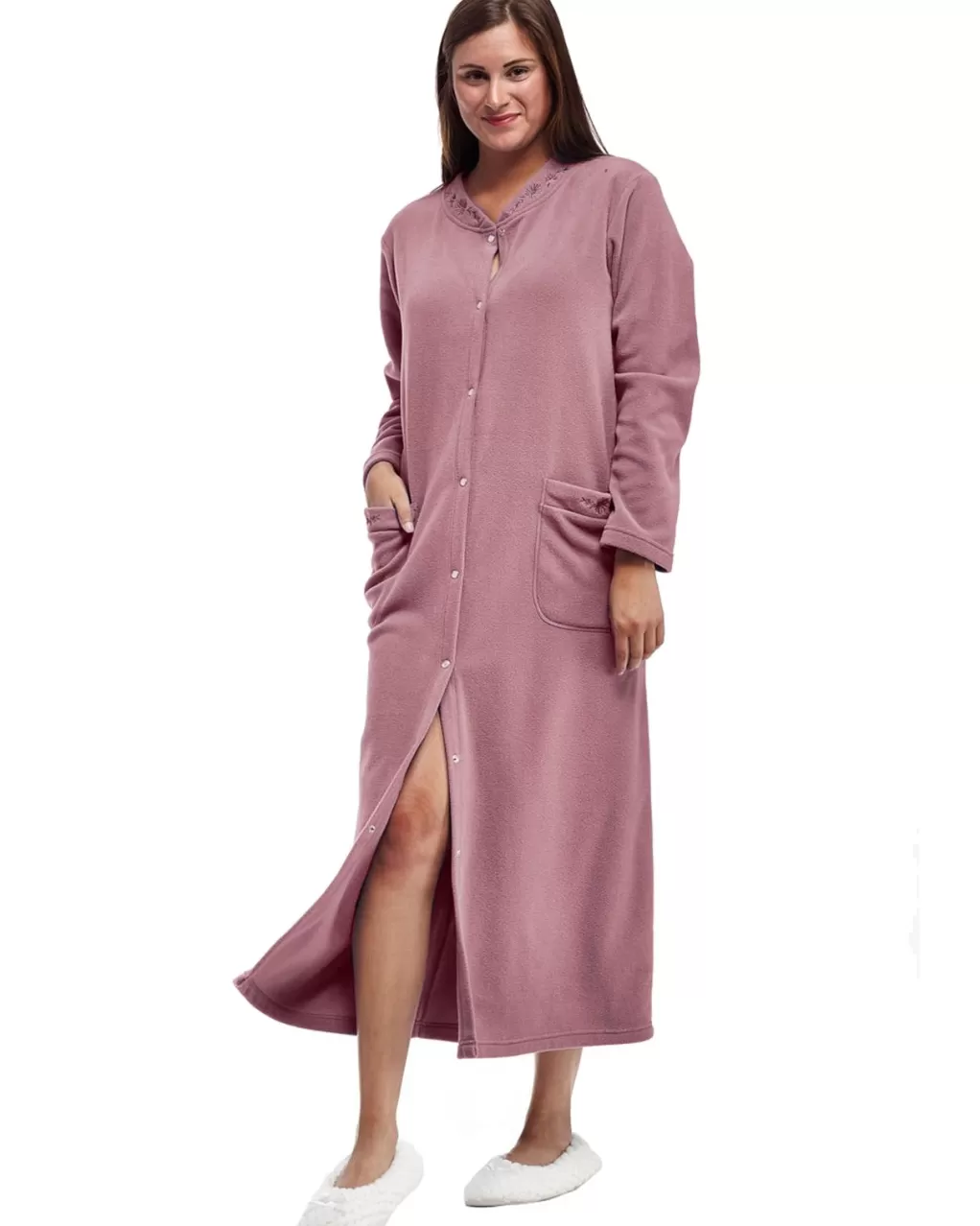 La Cera™ La Cera Snap Front Fleece Robe
