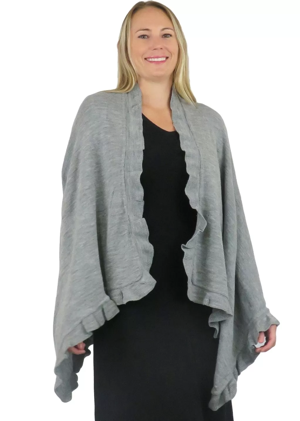La Cera™ La Cera Solid Split Poncho Shawl