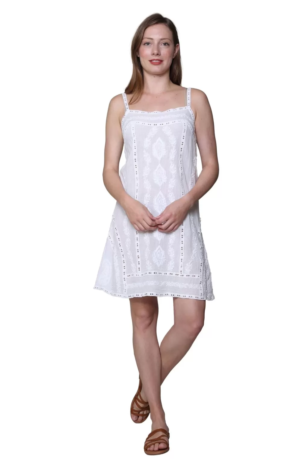 La Cera™ La Cera Spaghetti Strap Embroidered Chemise
