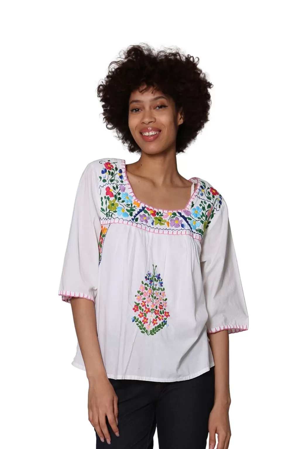 La Cera™ La Cera Square Neck Embroidered Top
