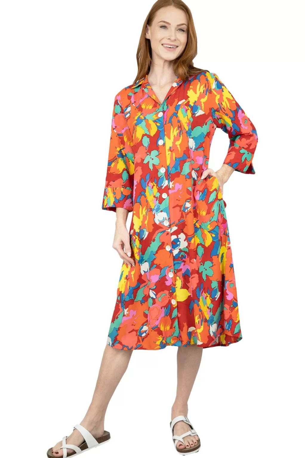 La Cera™ La Cera Summer Floral Printed Button Front Shirt Dress