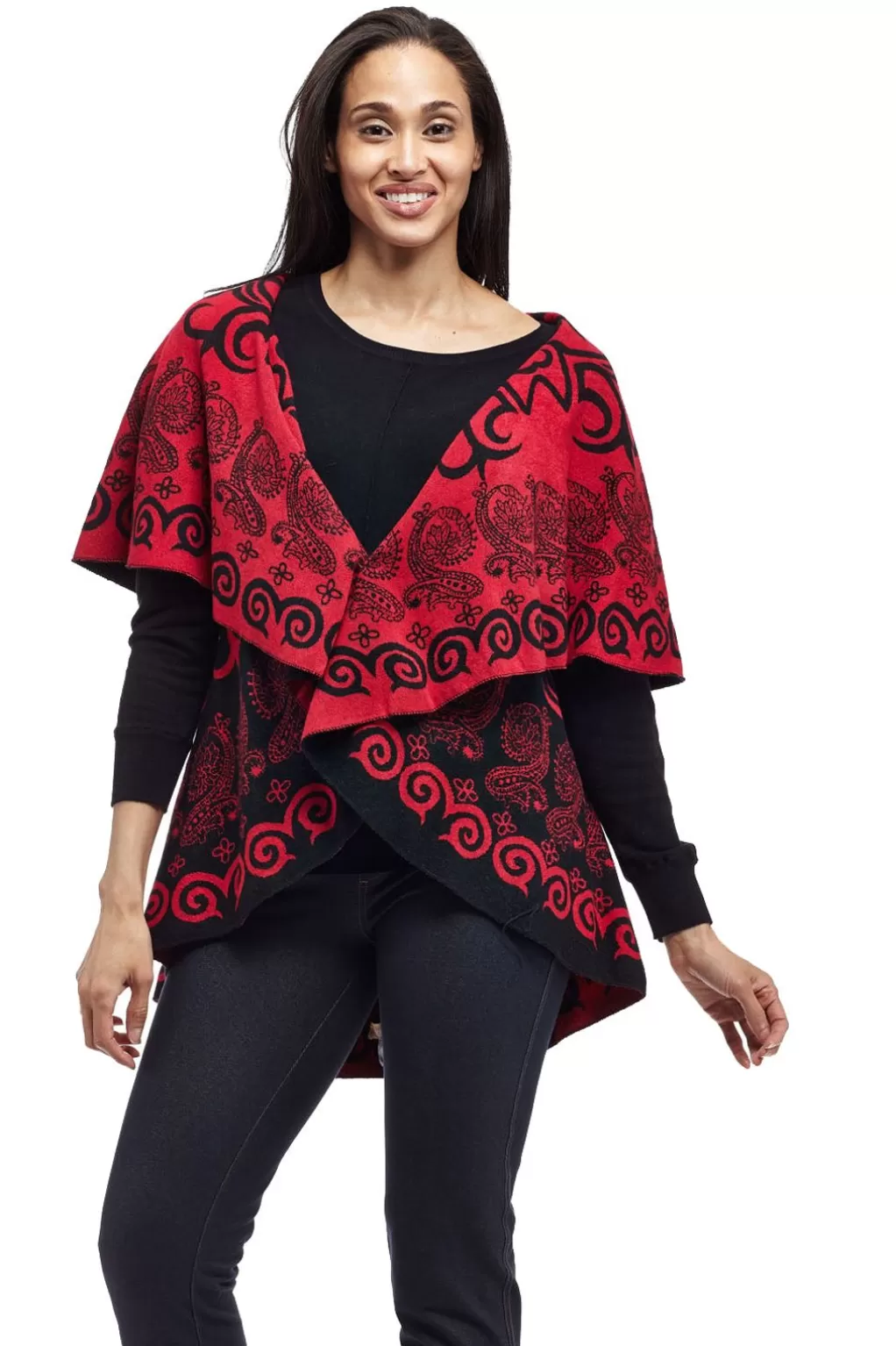 La Cera™ La Cera Swirl Patterned Shawl Poncho