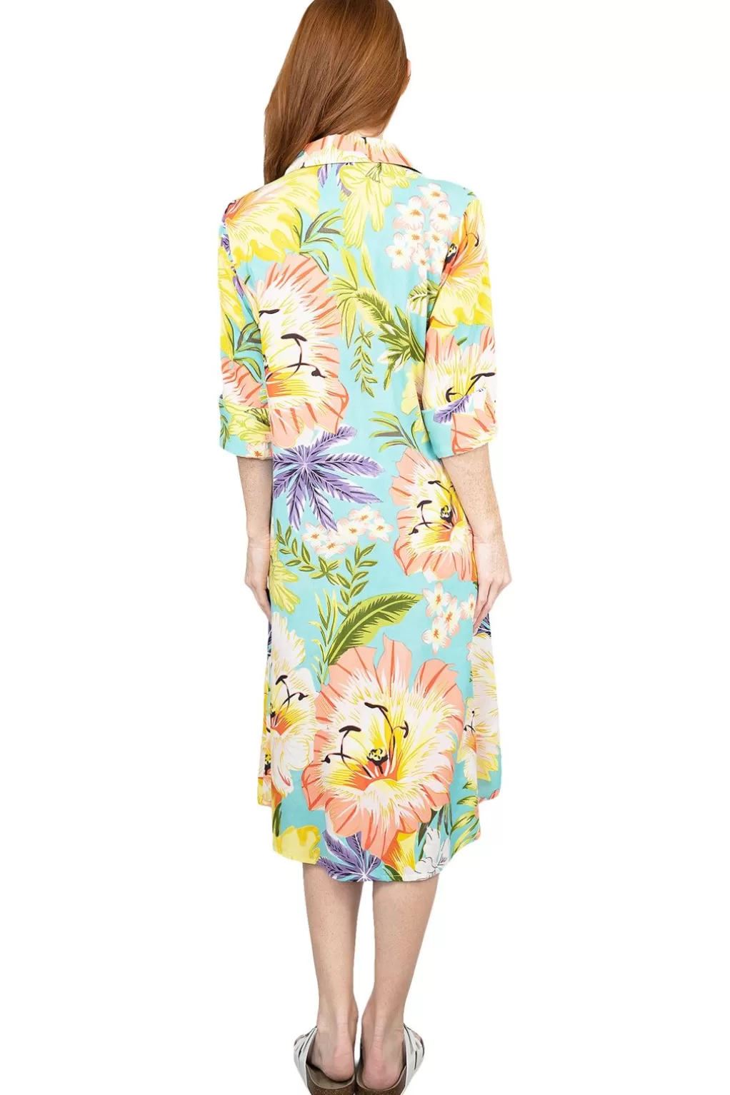 La Cera™ La Cera Tropical Floral Printed Button-Down Shirt Dress