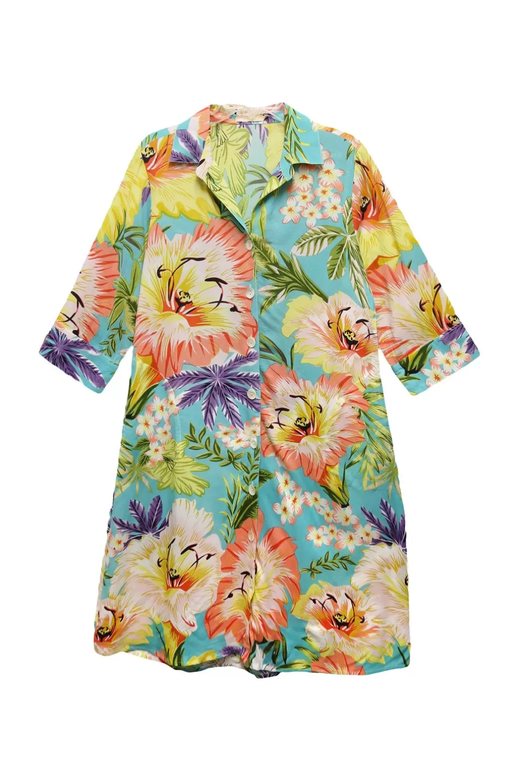 La Cera™ La Cera Tropical Floral Printed Button-Down Shirt Dress - Plus Size