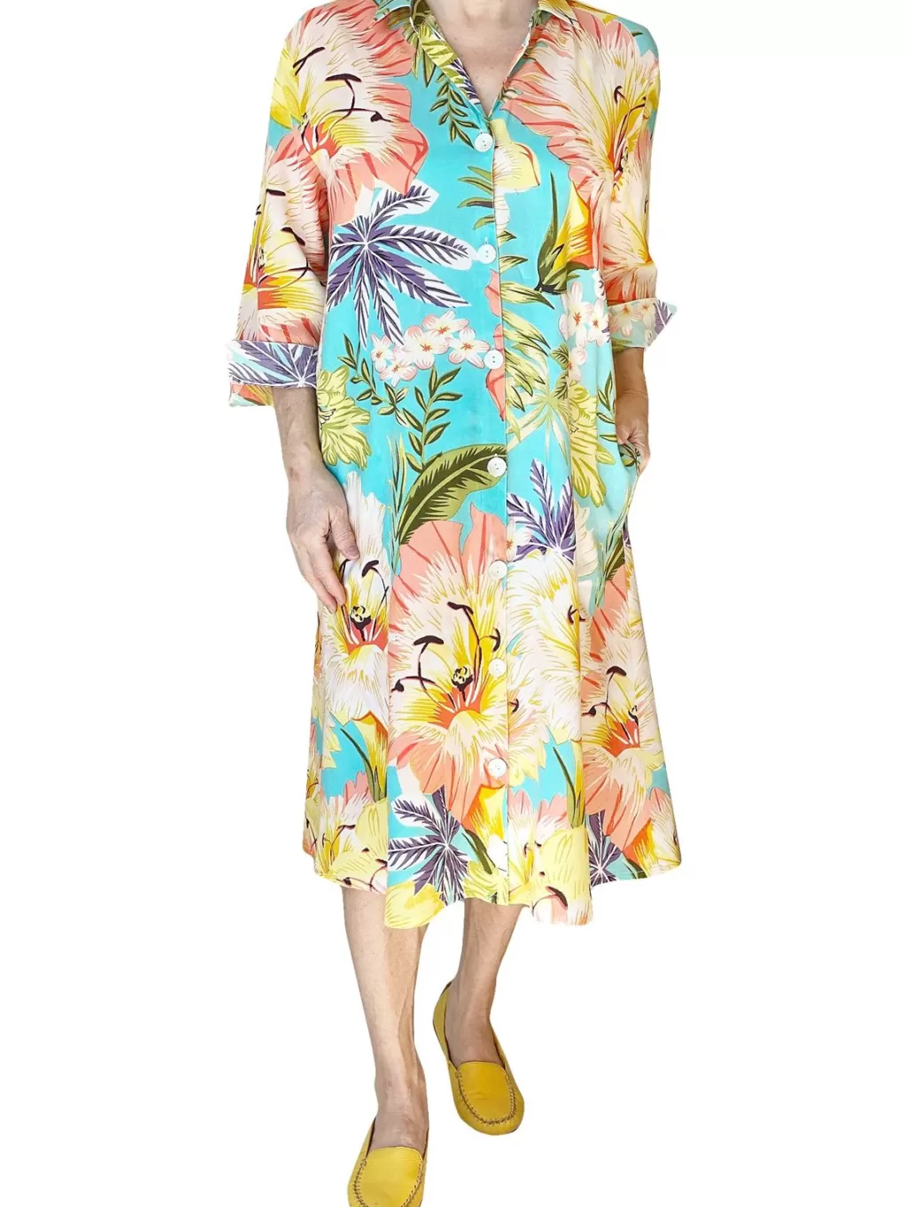 La Cera™ La Cera Tropical Floral Printed Button-Down Shirt Dress - Plus Size