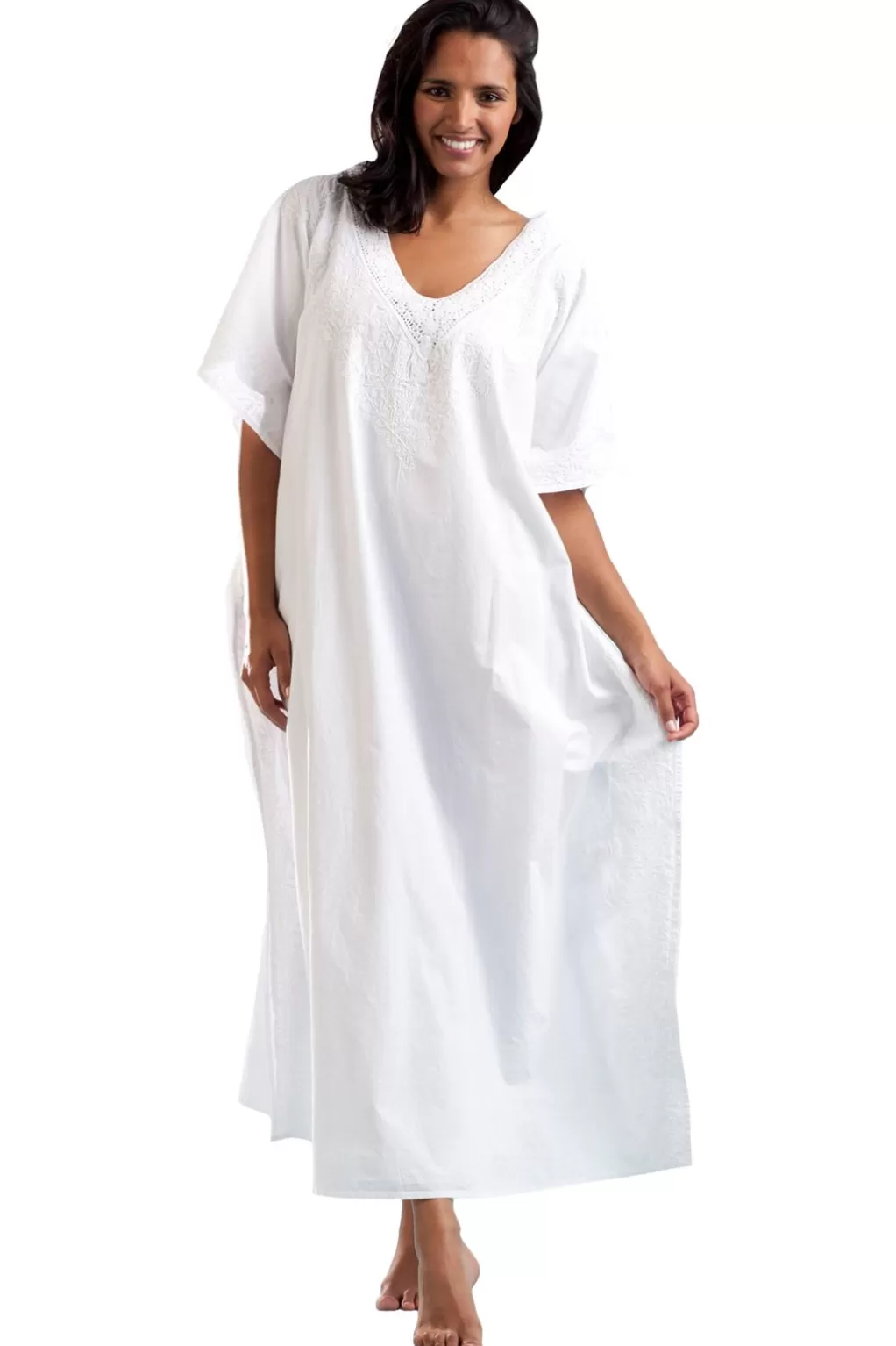 La Cera™ La Cera V-Neck Crochet Caftan