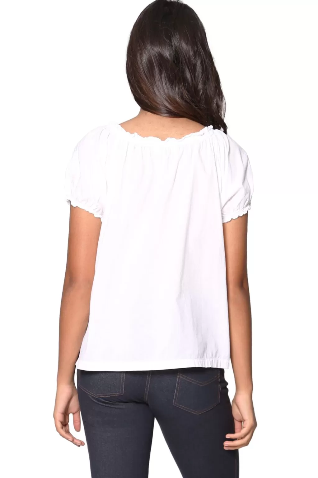 La Cera™ La Cera White Embroidered Short Sleeve Peasant Top