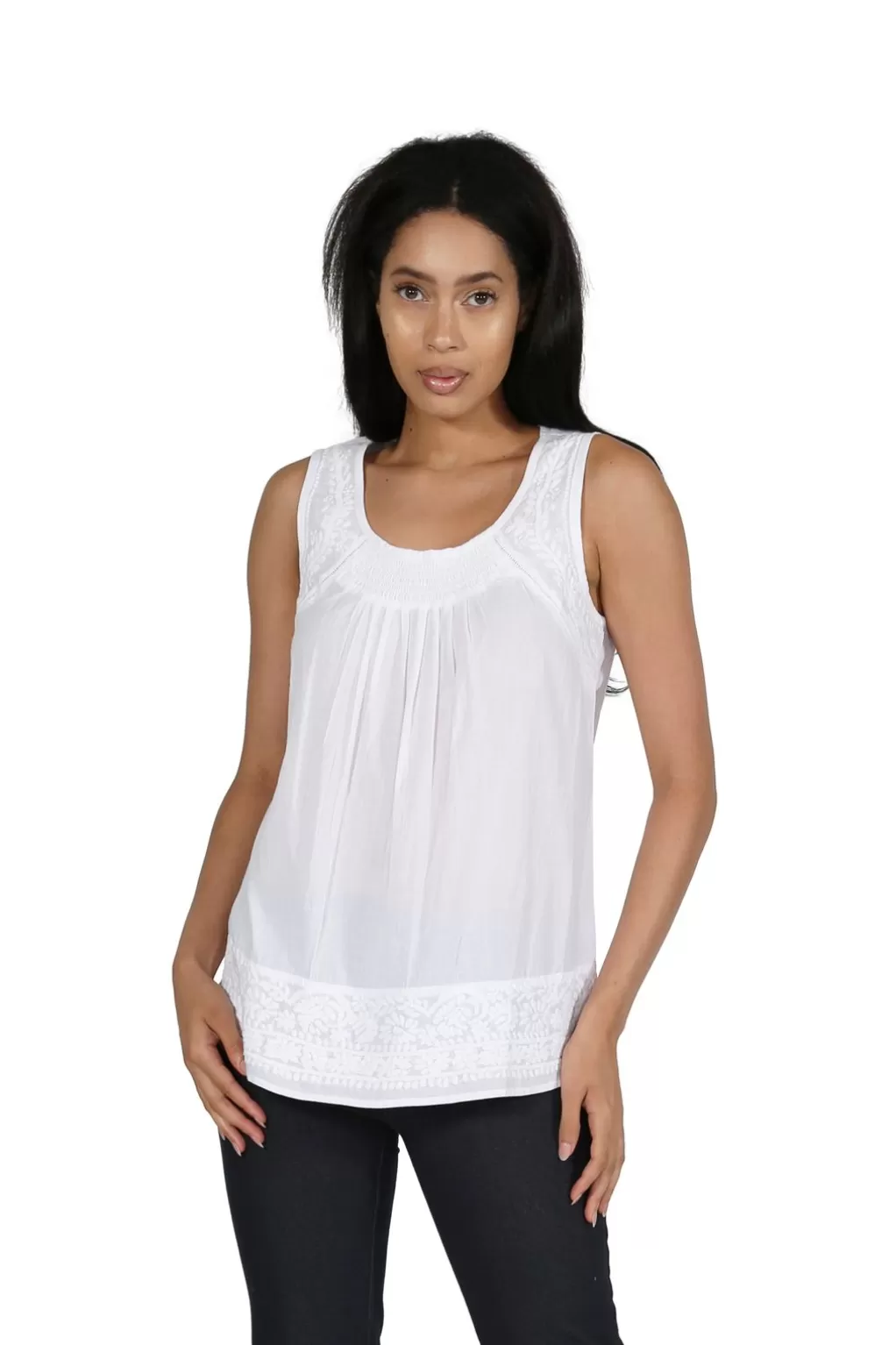 La Cera™ La Cera White Embroidered Sleeveless Top