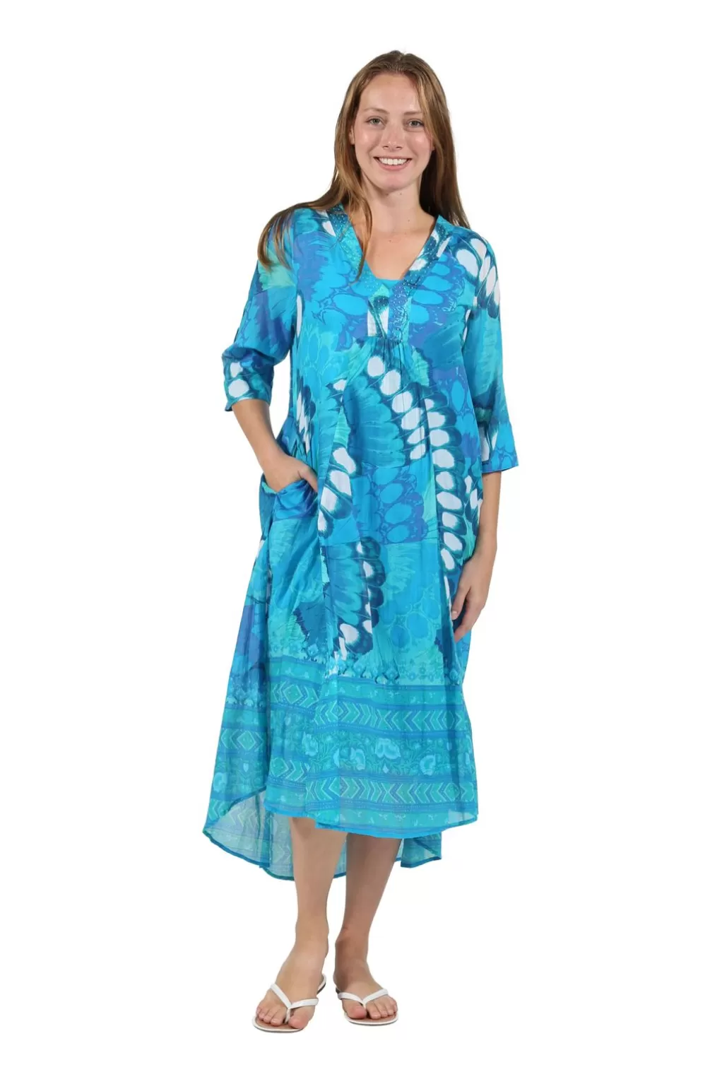 La Cera™ La Cera Women'S High-Low Printed Caftan Turquoise