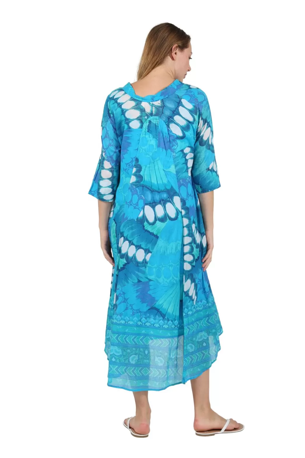La Cera™ La Cera Women'S High-Low Printed Caftan Turquoise