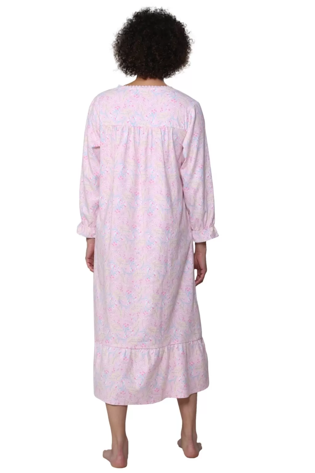 La Cera™ Lace Trimmed Cotton Flannel Wispy Floral Night Gown