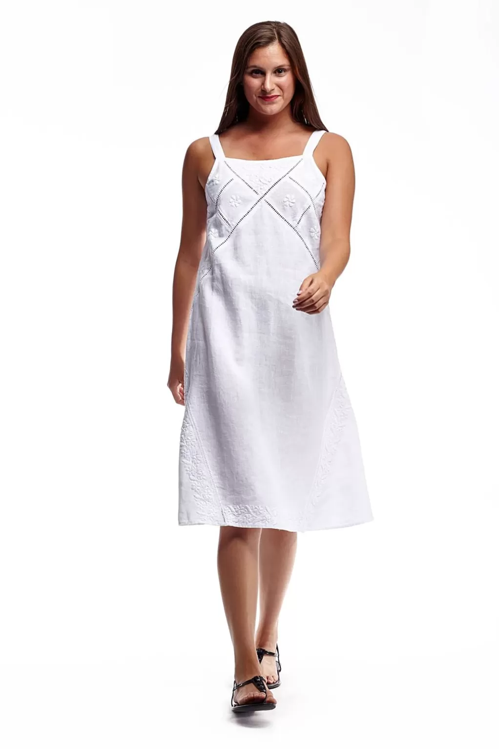 La Cera™ Linen Sleeveless Embroidered Dress