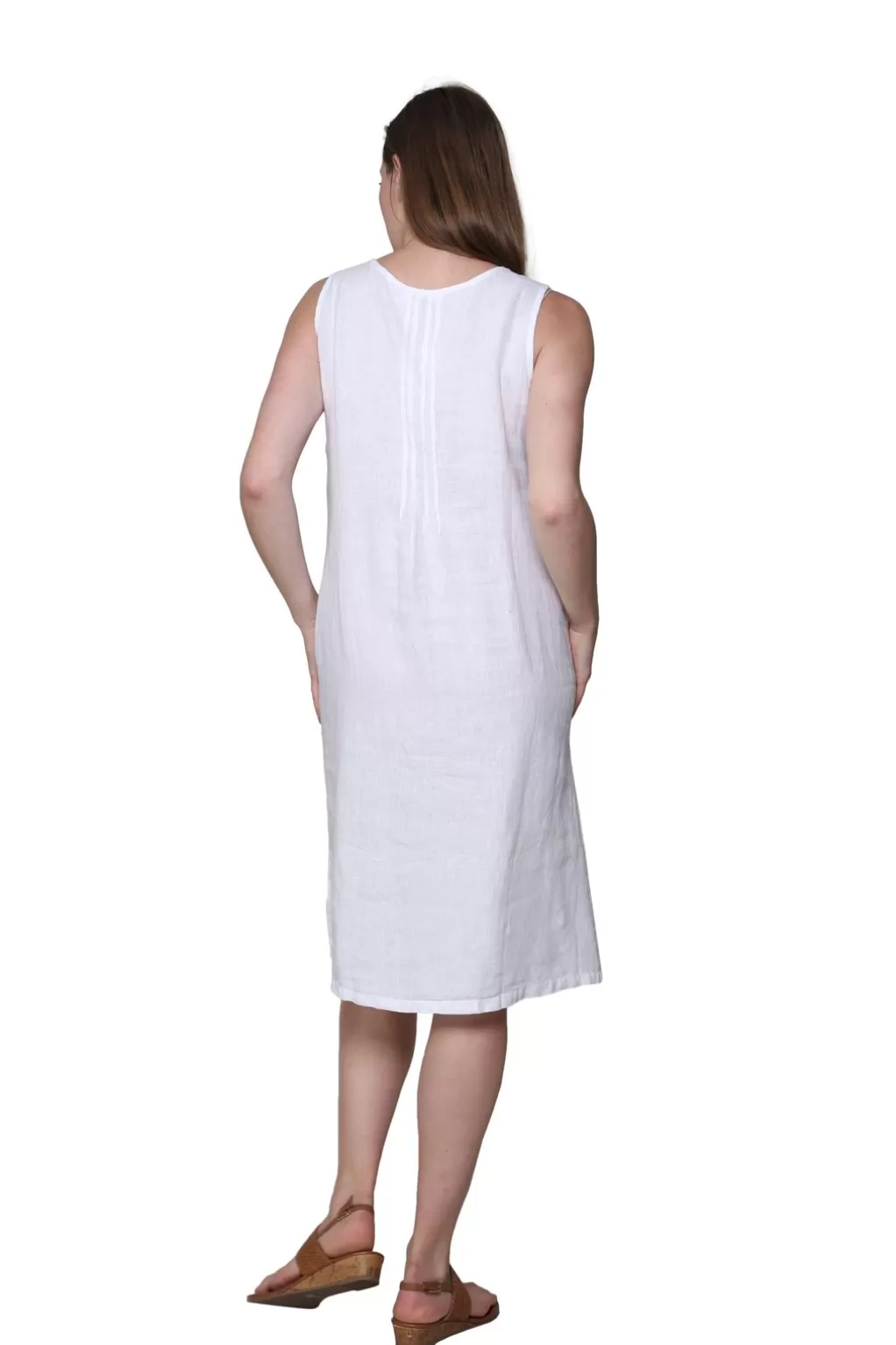 La Cera™ Linen Sleeveless Embroidered Dress