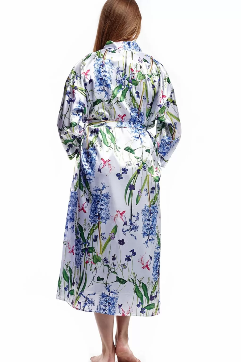 La Cera™ Long Floral Satin Robe