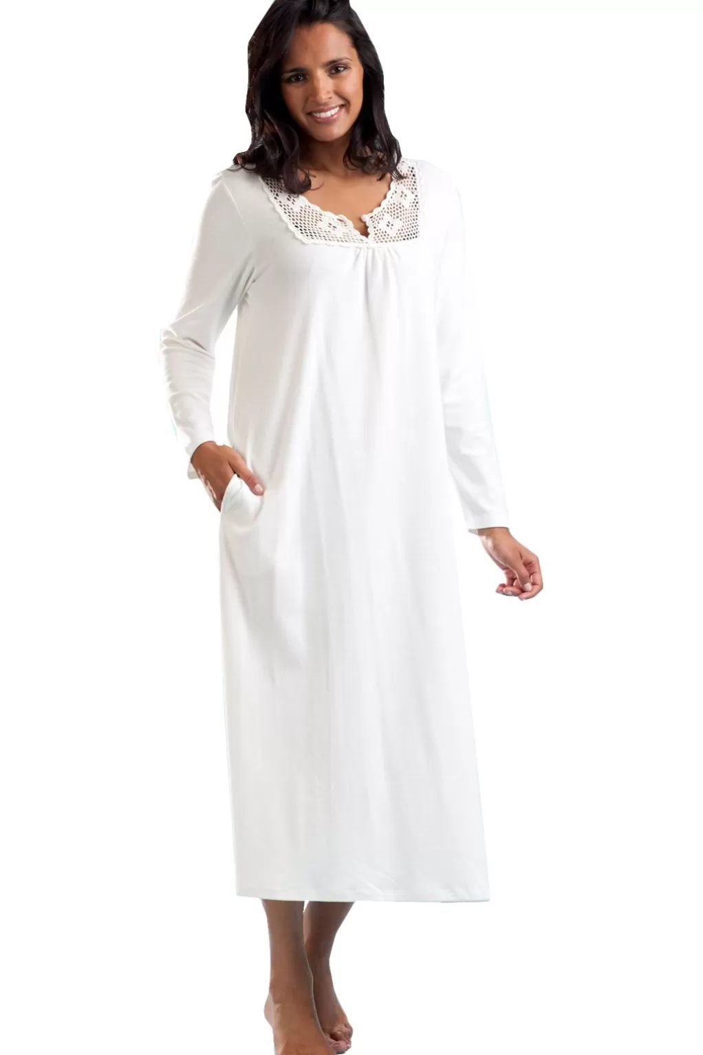 La Cera™ Long Sleeve Crochet Sleep Dress
