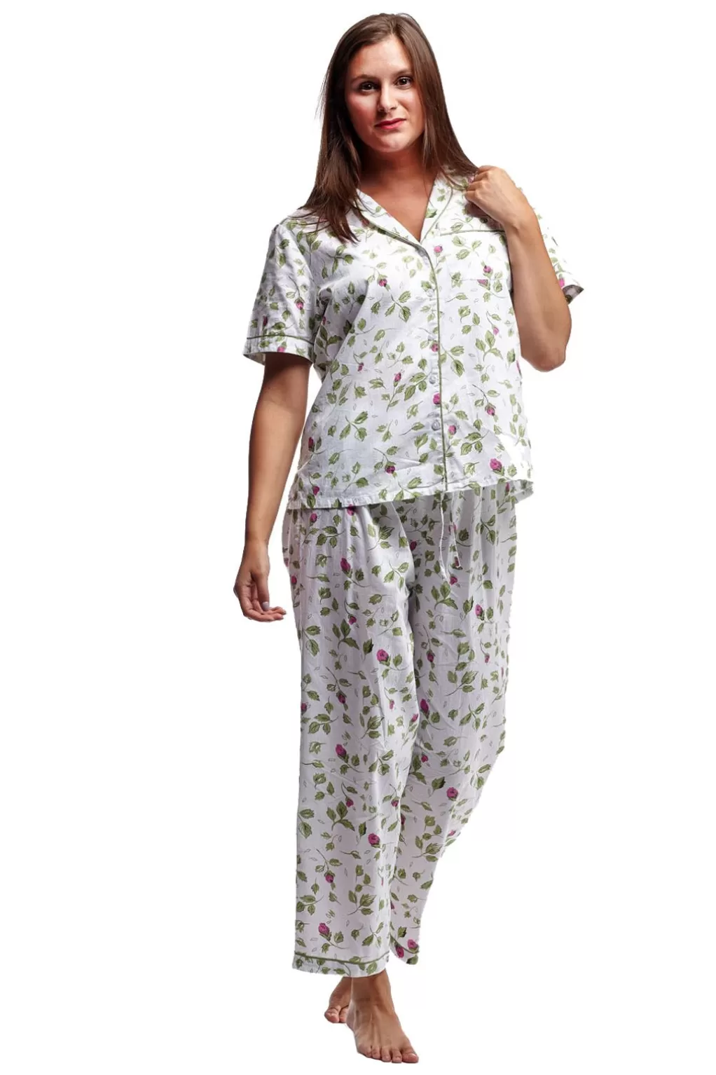 La Cera™ Mint Floral Print Plus Size Pajamas