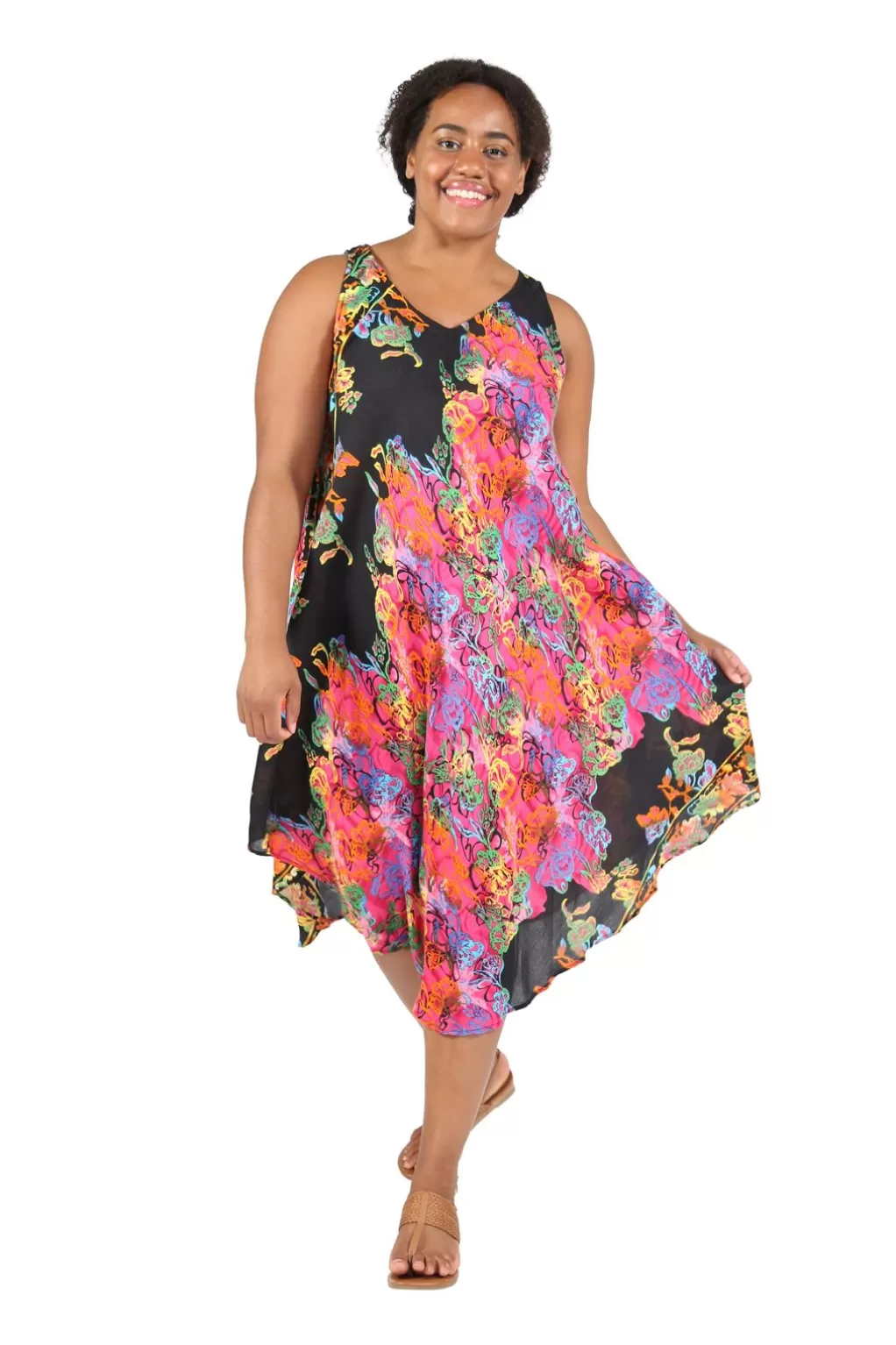 La Cera™ Multi Print Plus Size Handkerchief Dress