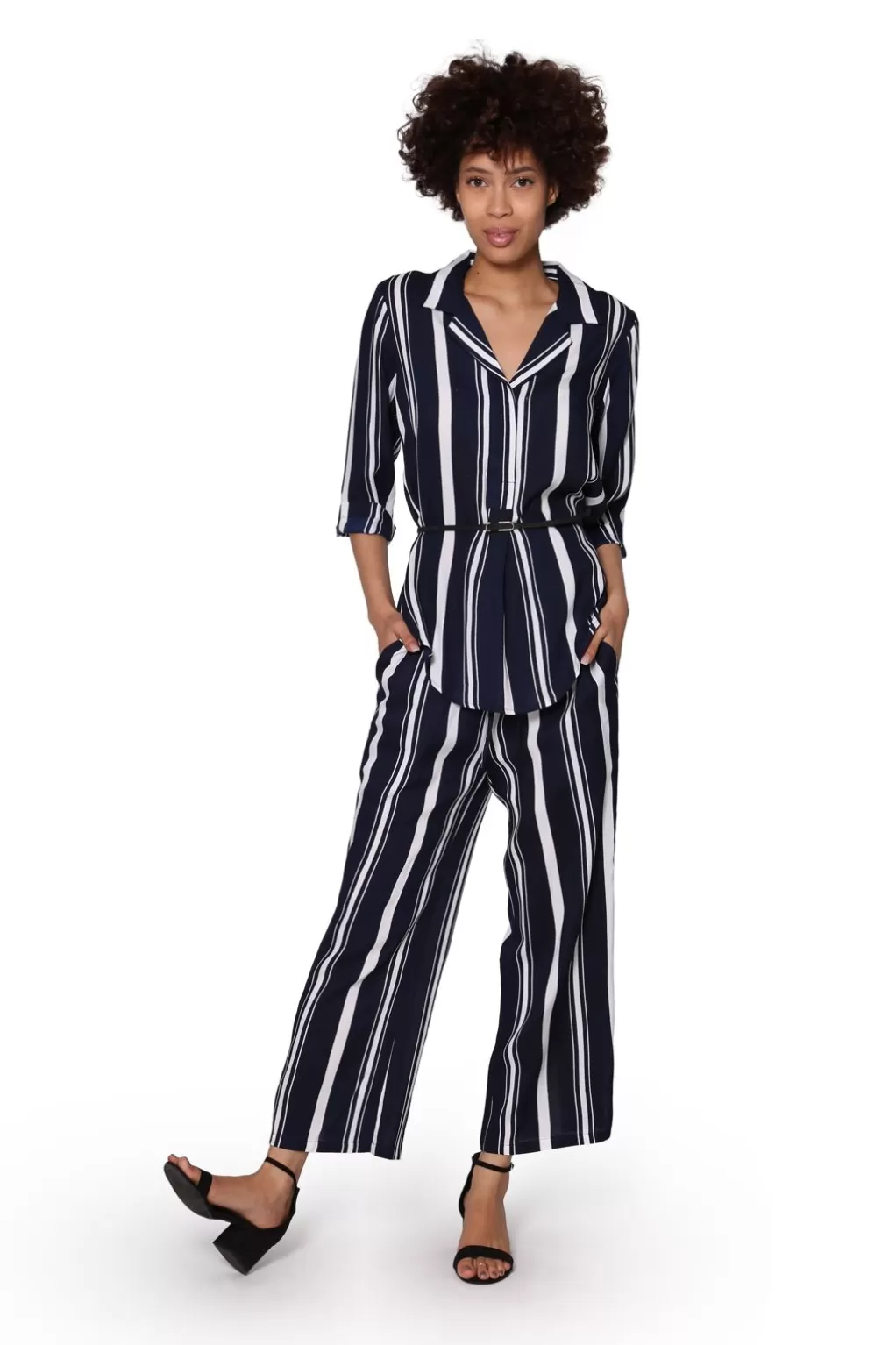 La Cera™ Navy And White 3/4 Sleeve Set