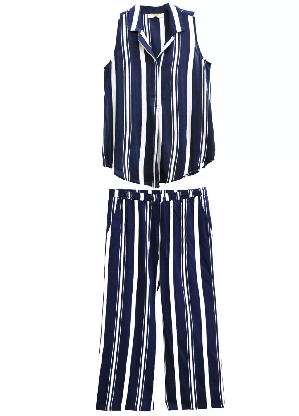 La Cera™ Navy And White Plus Size Sleeveless Set