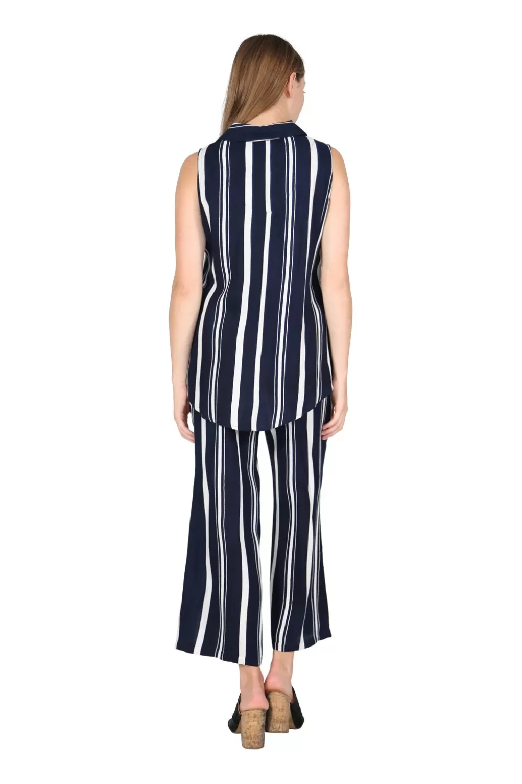 La Cera™ Navy And White Sleeveless Set