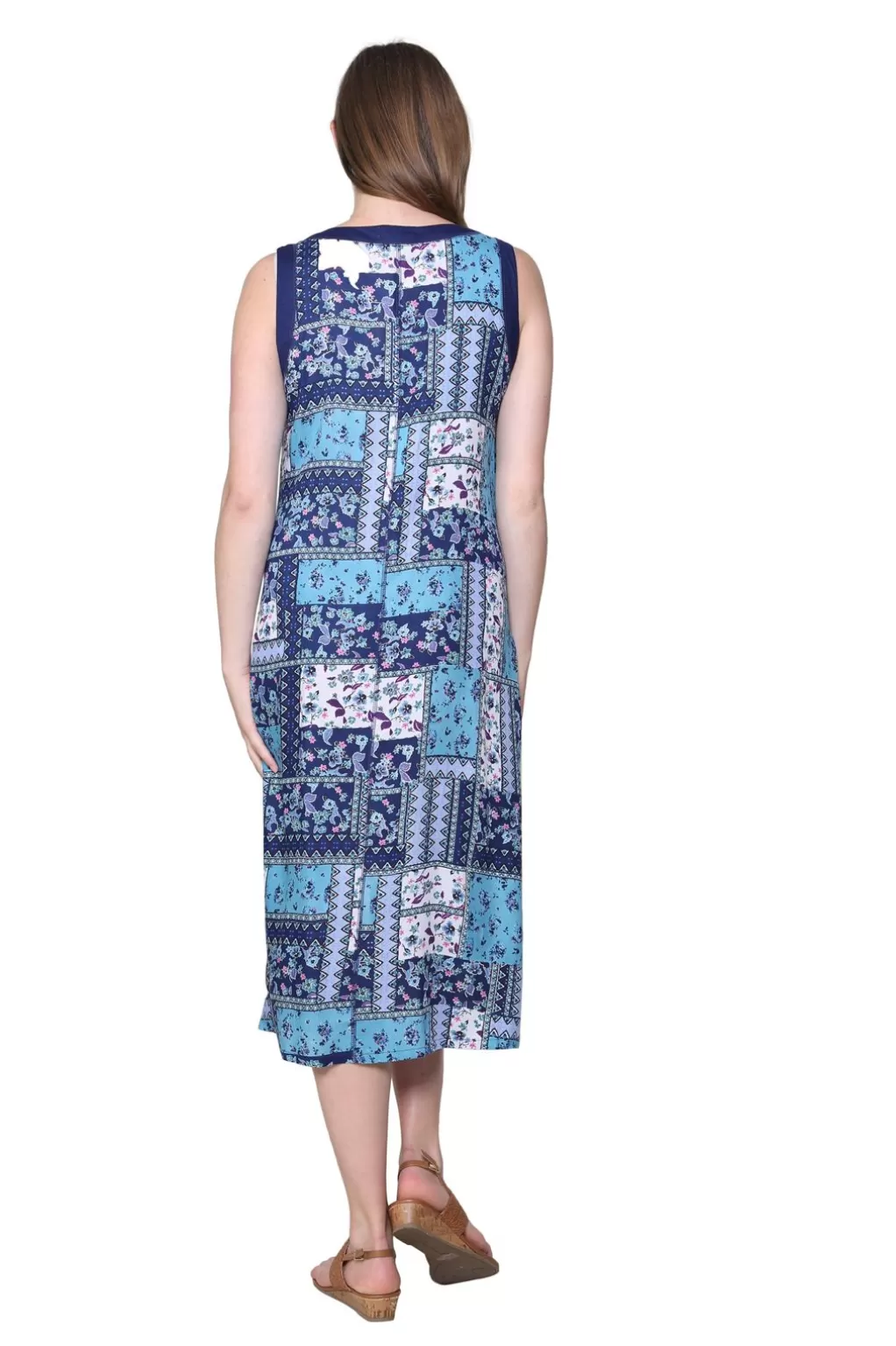 La Cera™ Novelty Button Patchwork Rayon Print Dress