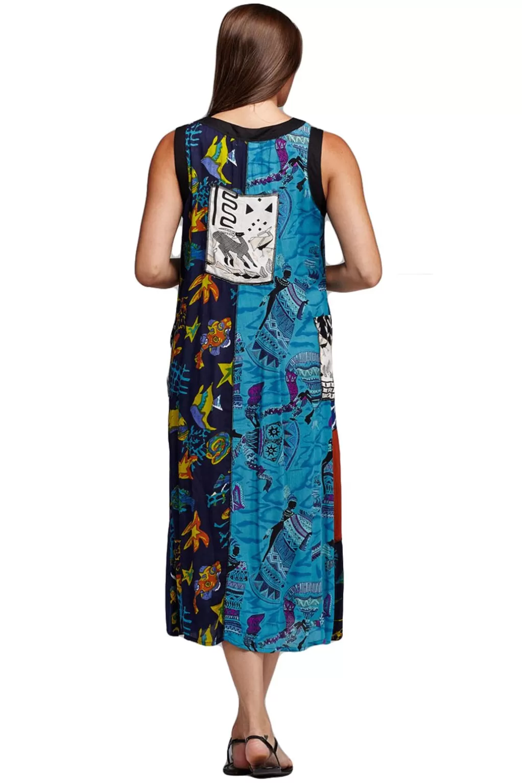 La Cera™ Novelty Button Patchwork Rayon Print Dress