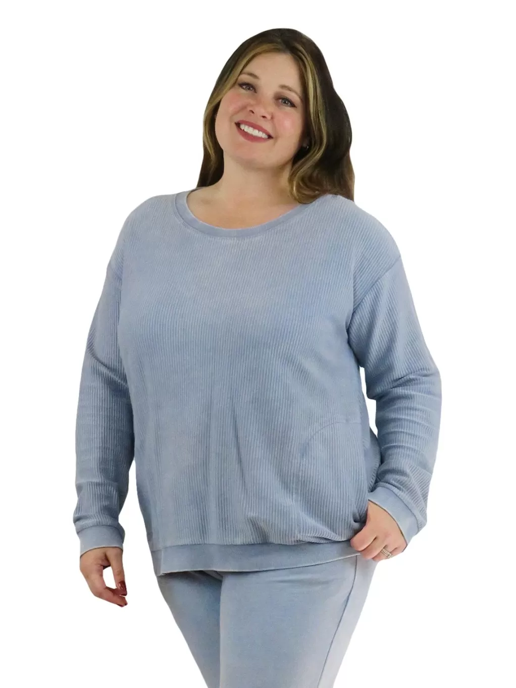 La Cera™ Ottoman Rib Knit Long Sleeve Top- Plus Size