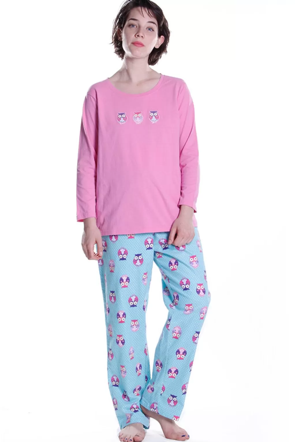 La Cera™ Owl Print Flannel Pajama Set