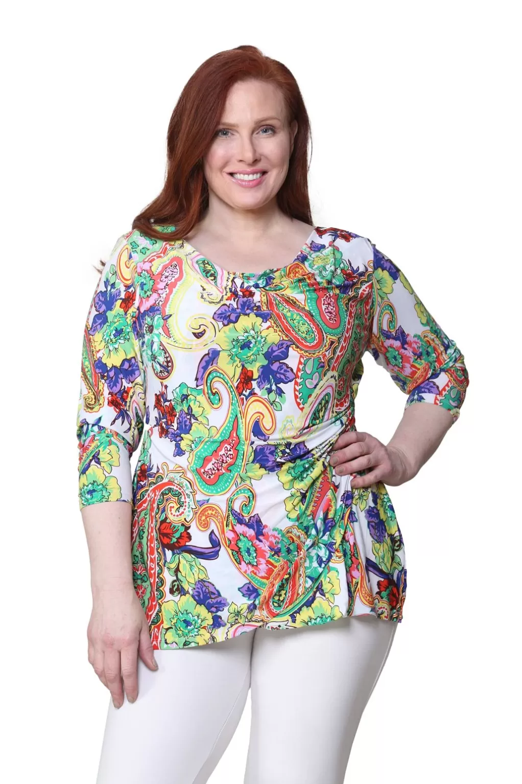 La Cera™ Paisley Printed Wrap Tunic - Plus Size