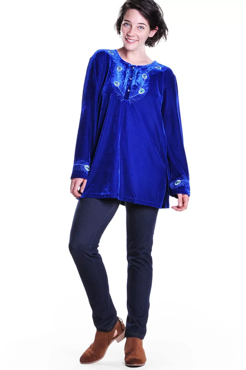 La Cera™ Peacock Velour Top