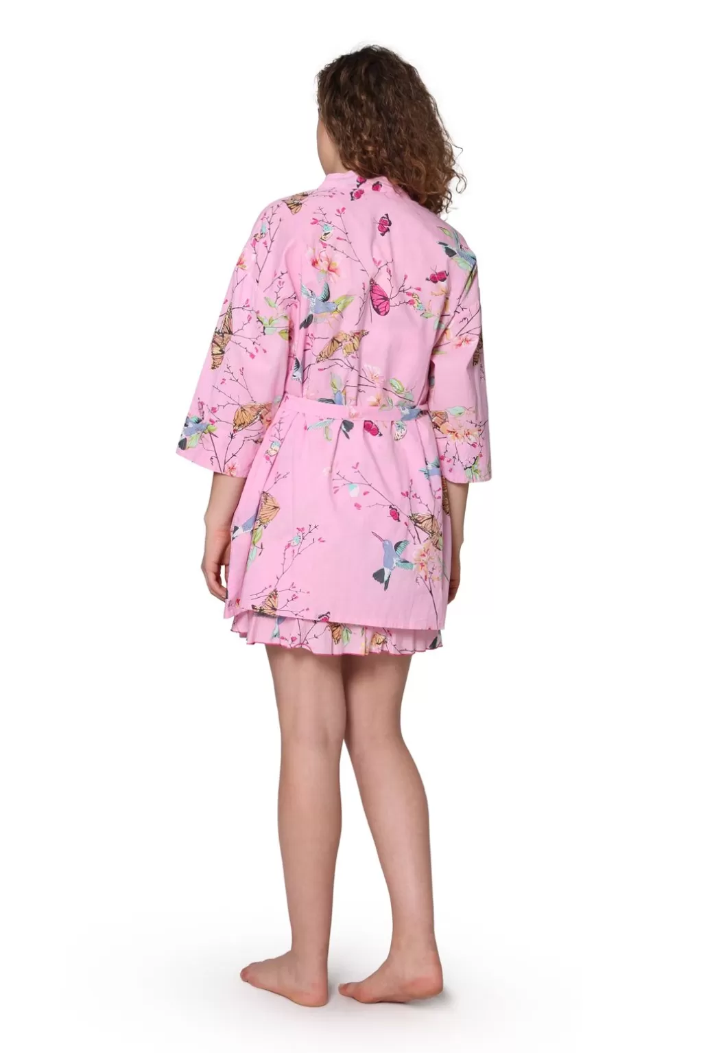 La Cera™ Pink Floral Cotton Robe