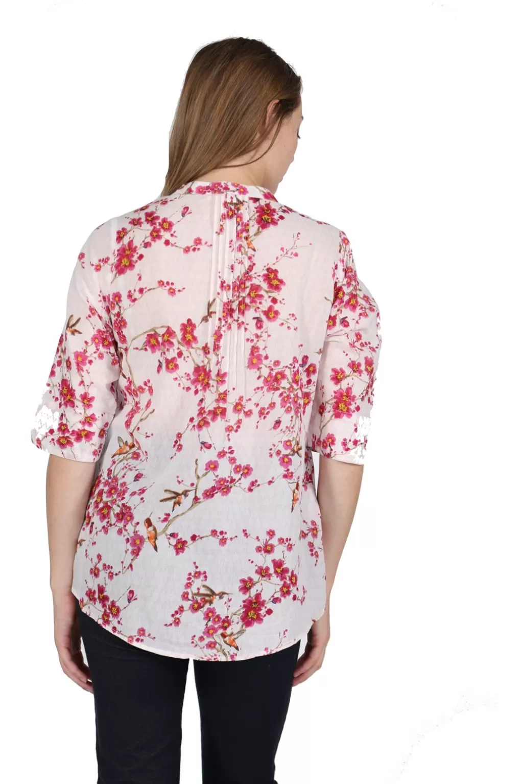 La Cera™ Pleat Front Fern Print Cotton Top