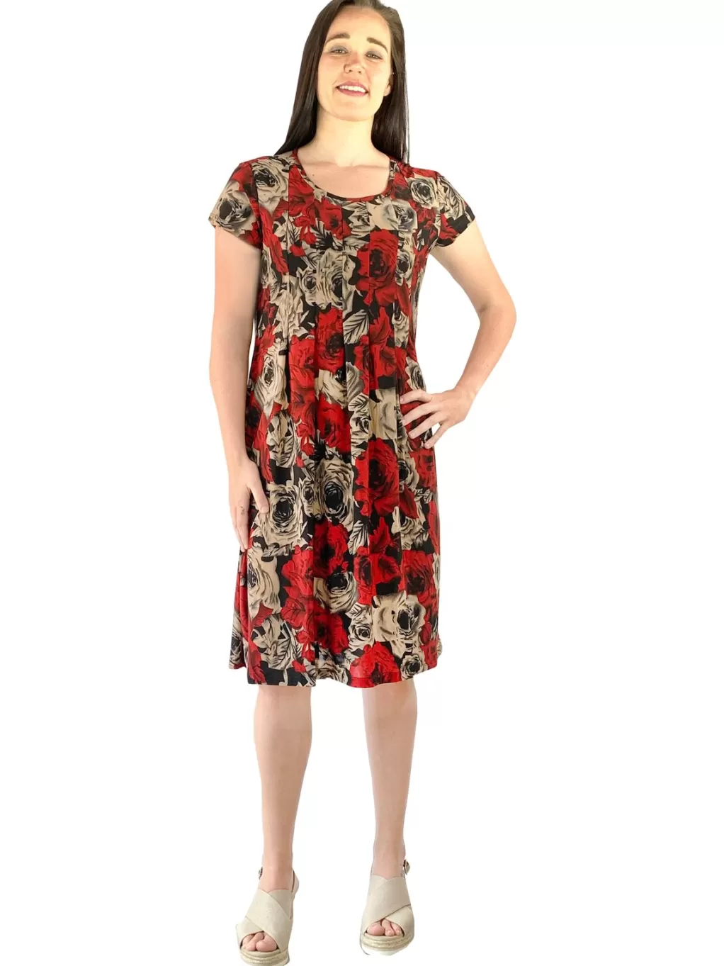 La Cera™ Pleat Front Midnight Roses Dress