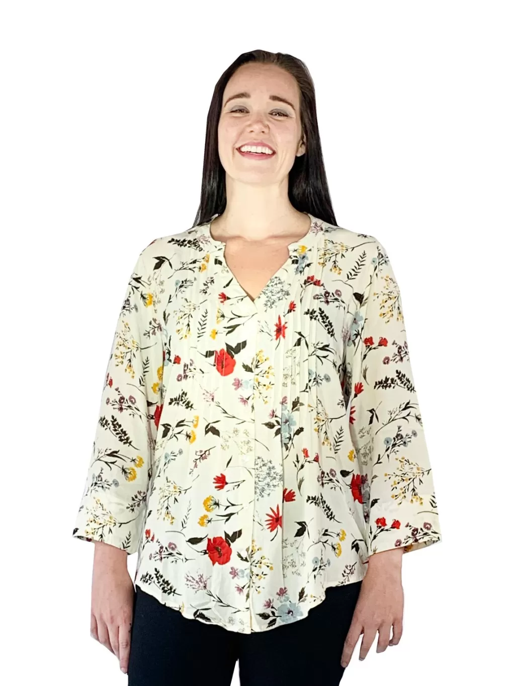 La Cera™ Pleat Front Printed Rayon Top