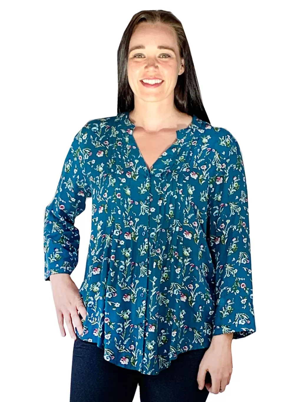 La Cera™ Pleat Front Printed Rayon Top