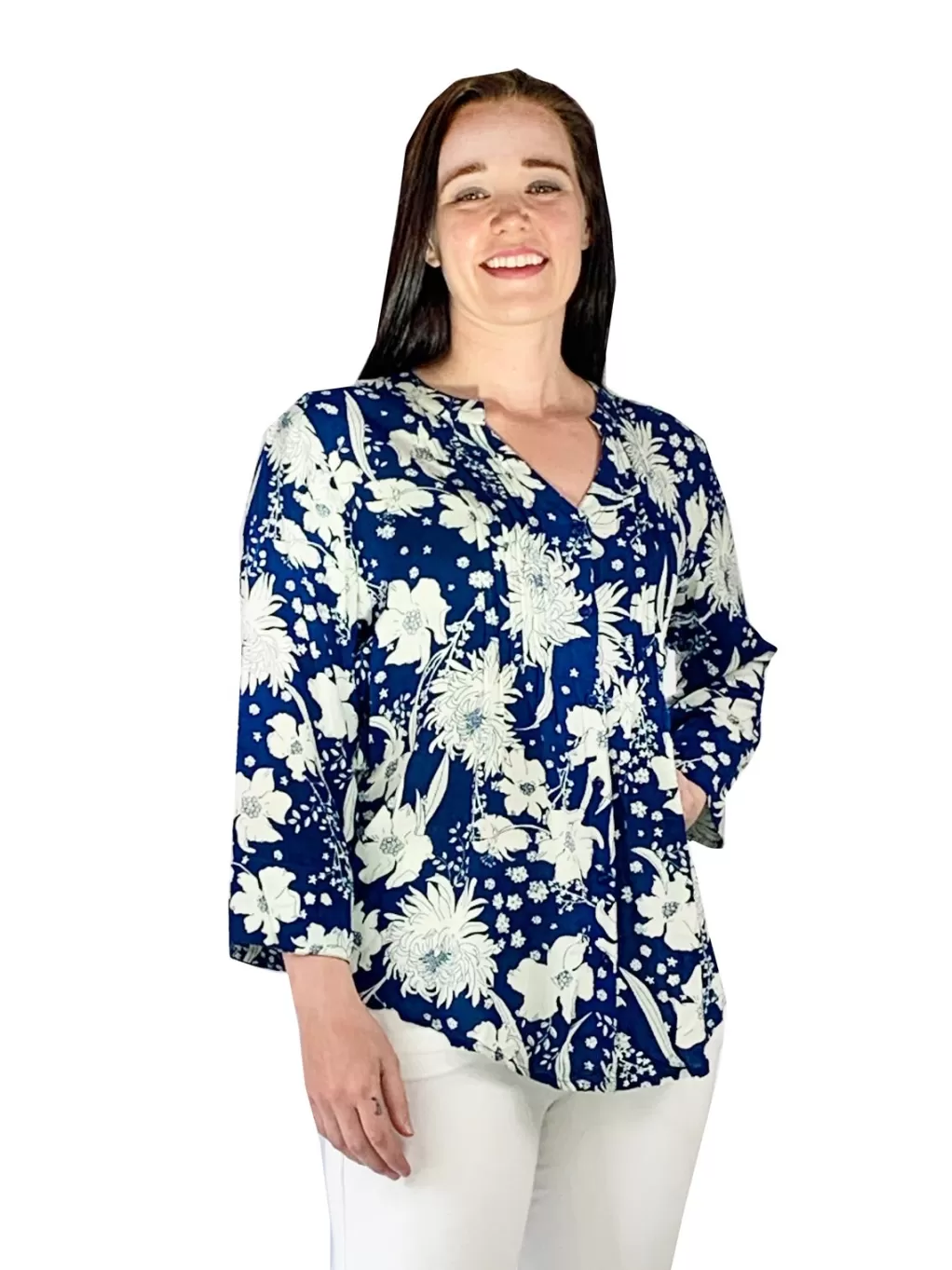 La Cera™ Pleat Front Printed Rayon Top