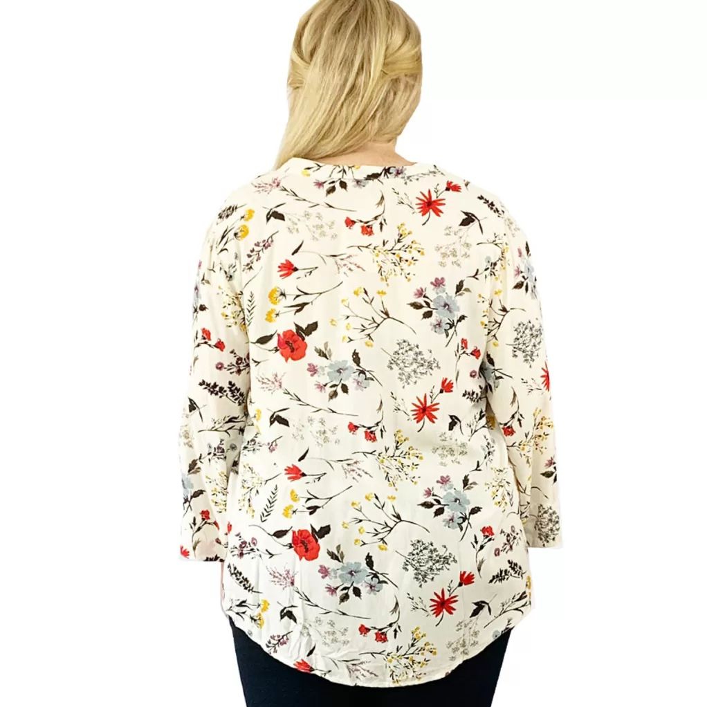 La Cera™ Pleat Front Printed Rayon Top - Plus Size