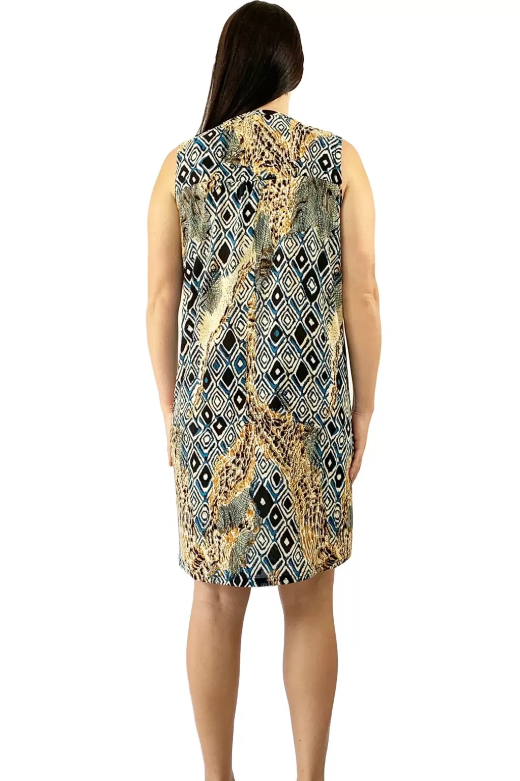 La Cera™ Pleat Front Sleeveless Malabar Print Dress