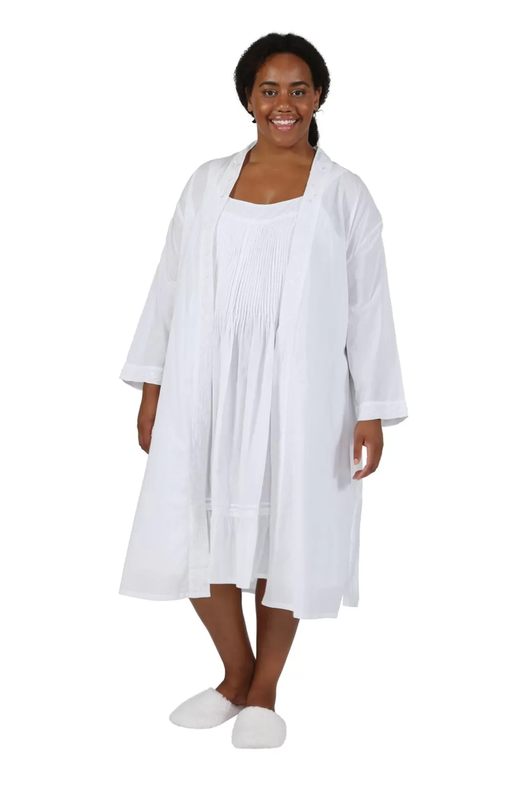 La Cera™ Plus Size 100% Cotton Embroidered Robe