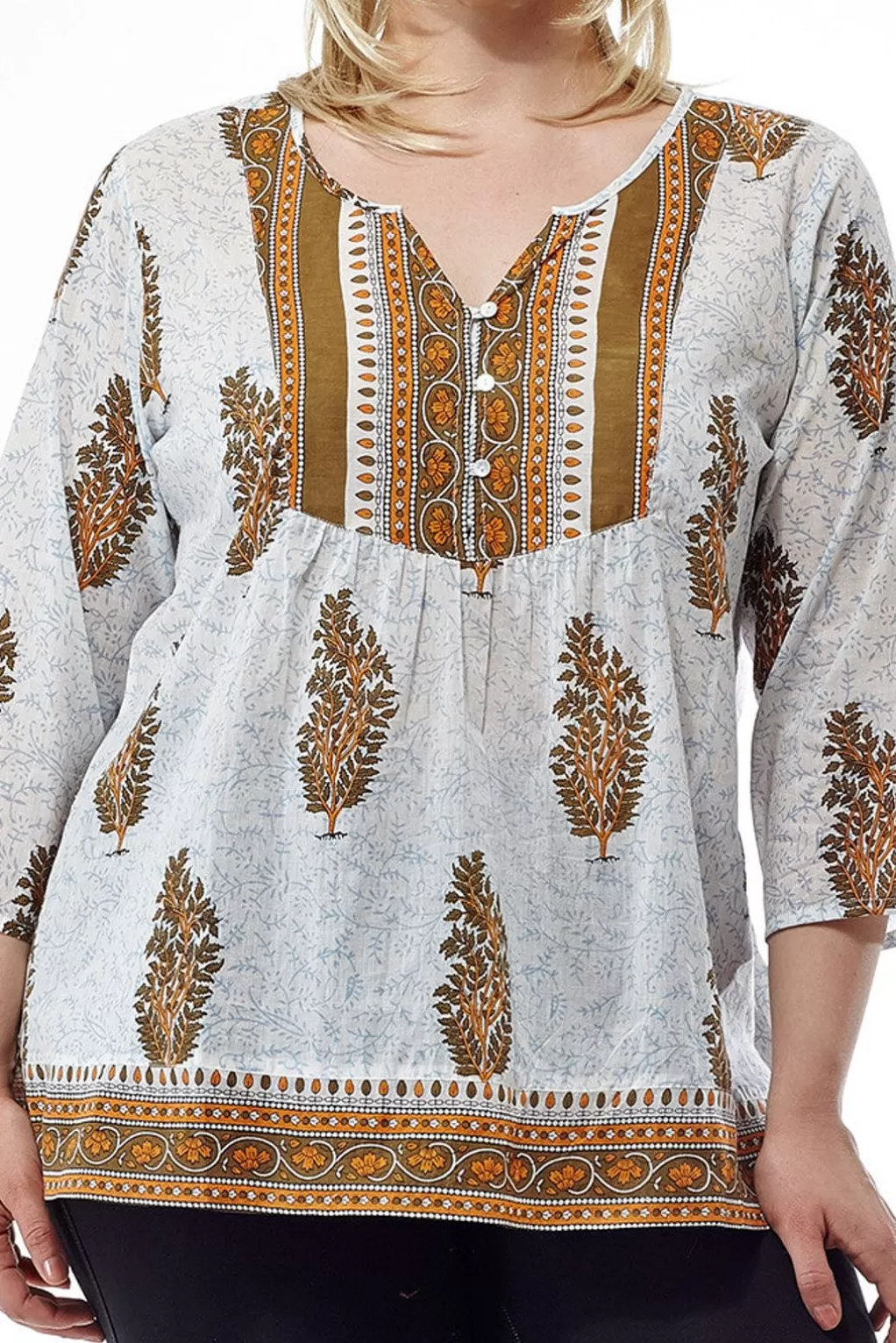 La Cera™ Plus Size Block Print Cotton Tunic Top