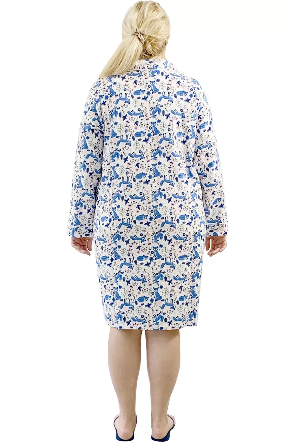 La Cera™ Plus Size Blue Fox Flannel Night Shirt