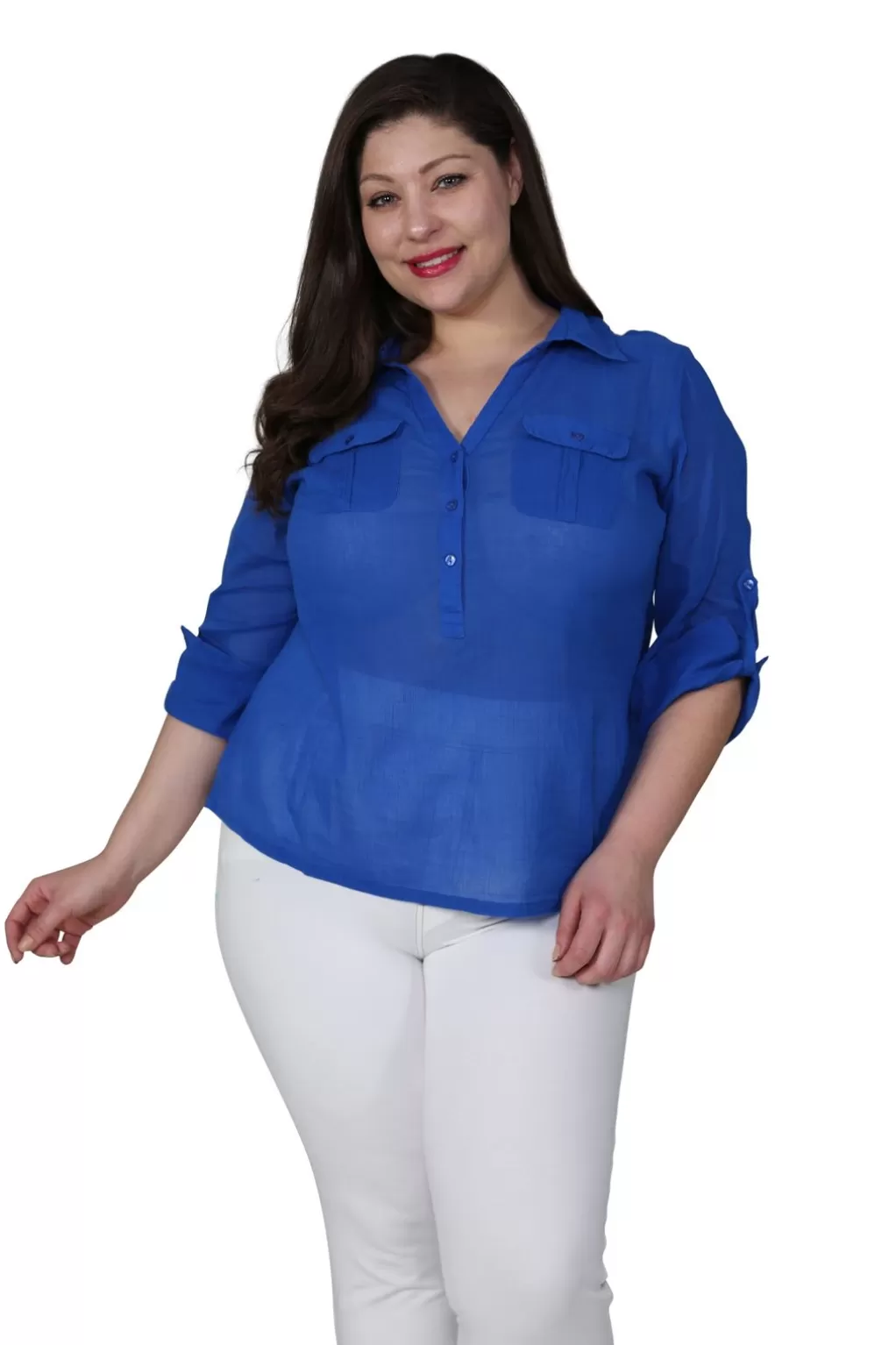 La Cera™ Plus Size Cotton Gauze Camp Shirt