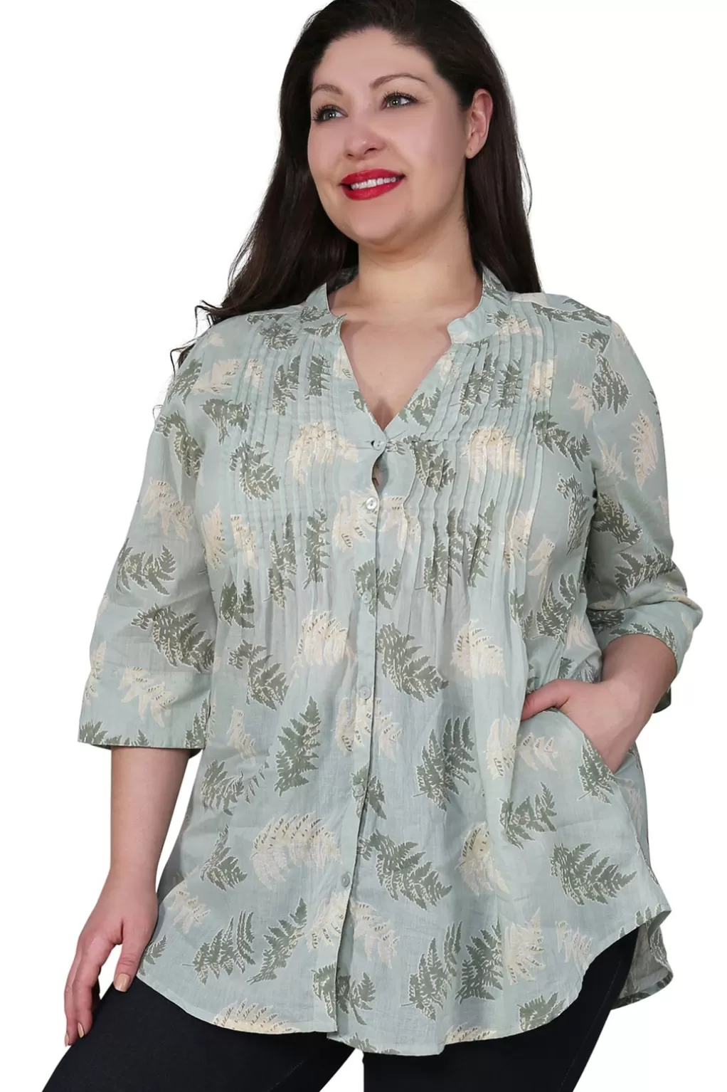 La Cera™ Plus Size Fern Print Release Print Tunic
