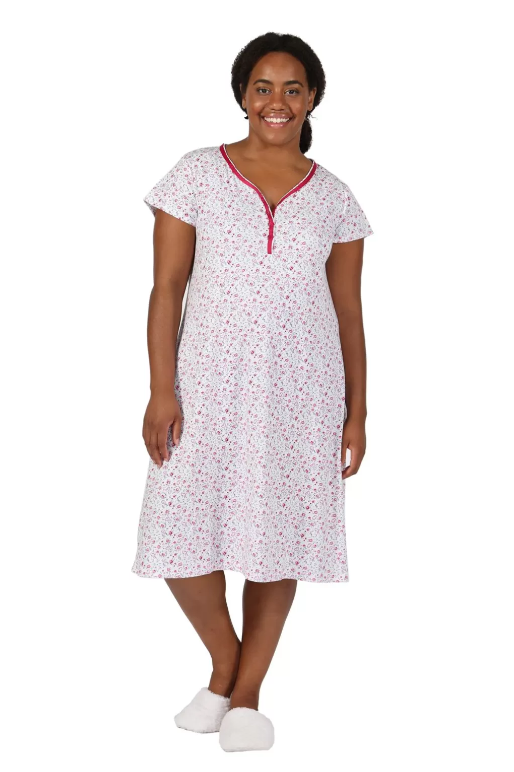 La Cera™ Plus Size Floral Knit Sleep Shirt